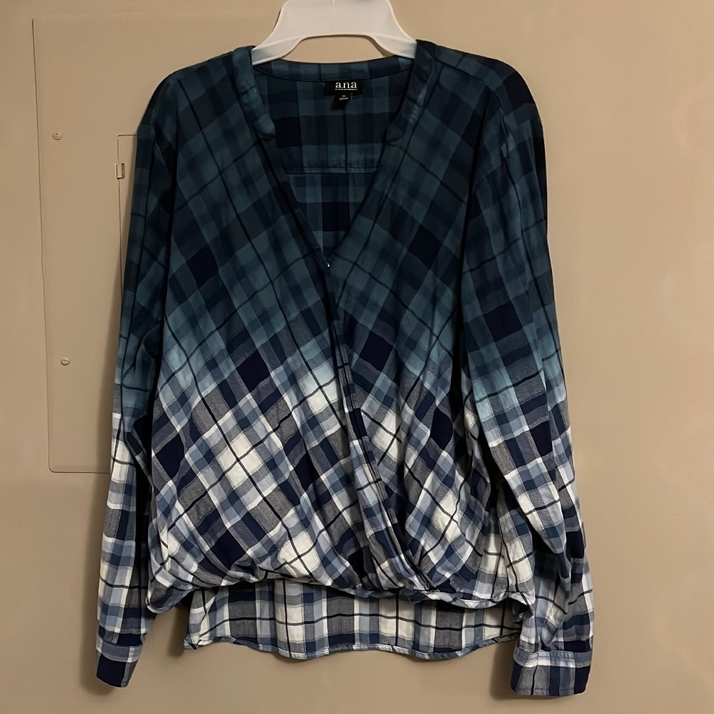 Ana plaid blue wrap top size XL